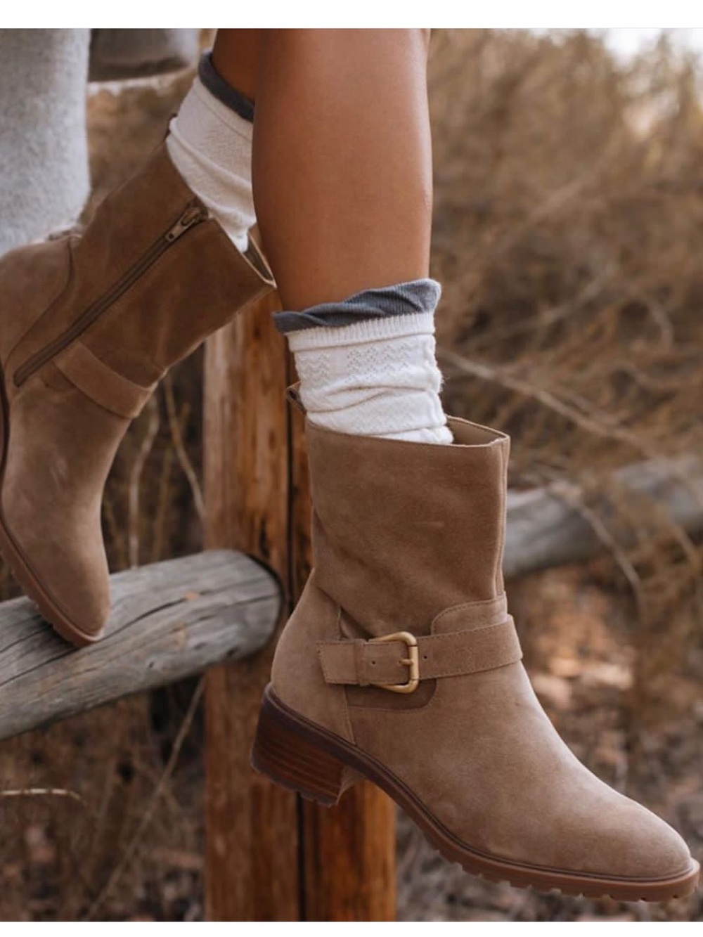 Sole Society Taupe Suede Buckle Mid-Calf Ankle Boots NWOT